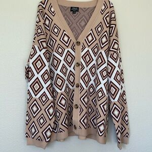 Abbott Elementary button down sweater size XXL Brown cream and whites New